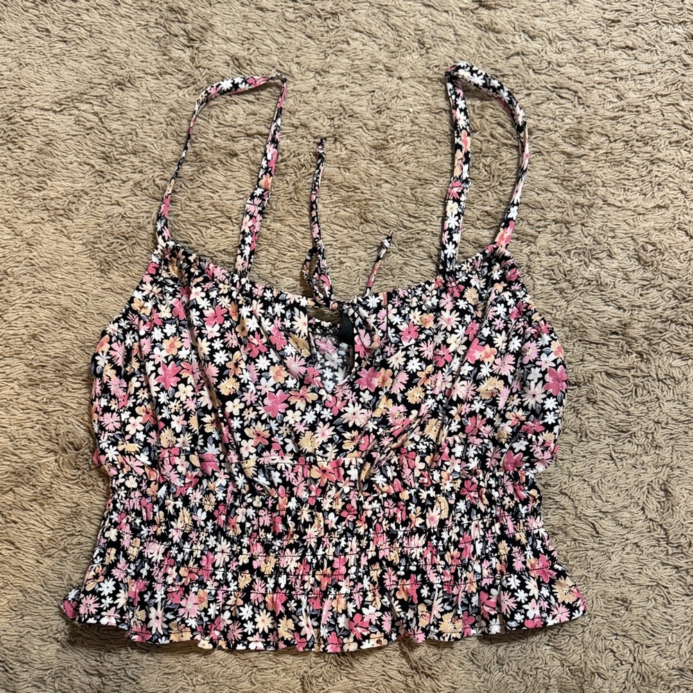 Wild Fable Black Floral Smocked Tank Top